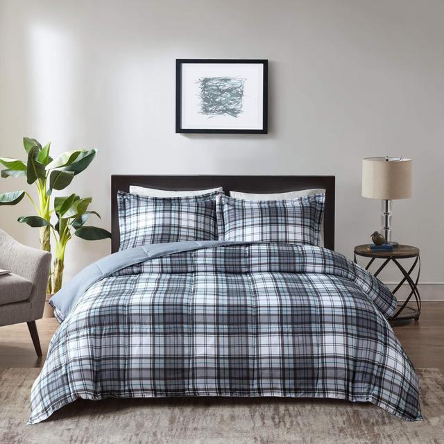 Madison Park Essentials Parkston Plaid Comforter, Matching Sham, Full/Queen, Grey