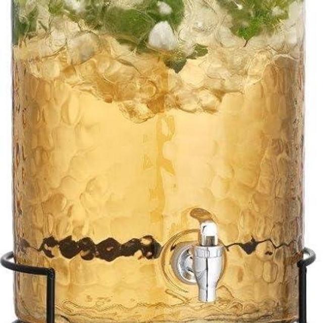 HC Classic Hammered Glass Ice Cold Beverage Drink Dispenser - 3 Gallon, With Glass Lid and Antique Metal Stand, 100% Leak Proof Spigot- Wide Mouth Easy Filling For Outdoor, Parties & Daily Use