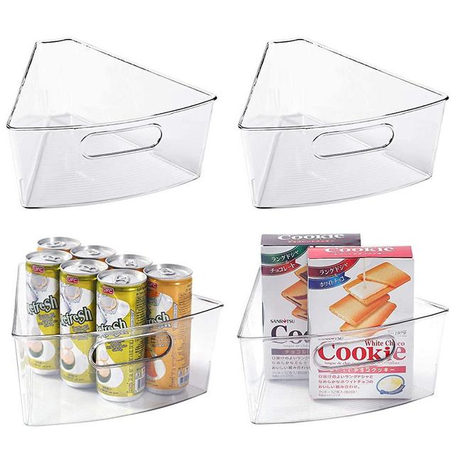 Leeden Lazy Susan Cabinet Organizer with Handle, 10.2"x 9.4"x4" BPA Free Durable Plastic Transparent Kitchen Storage Bins(4 Packs), 1/8 Wedge, 4" Deep Container
