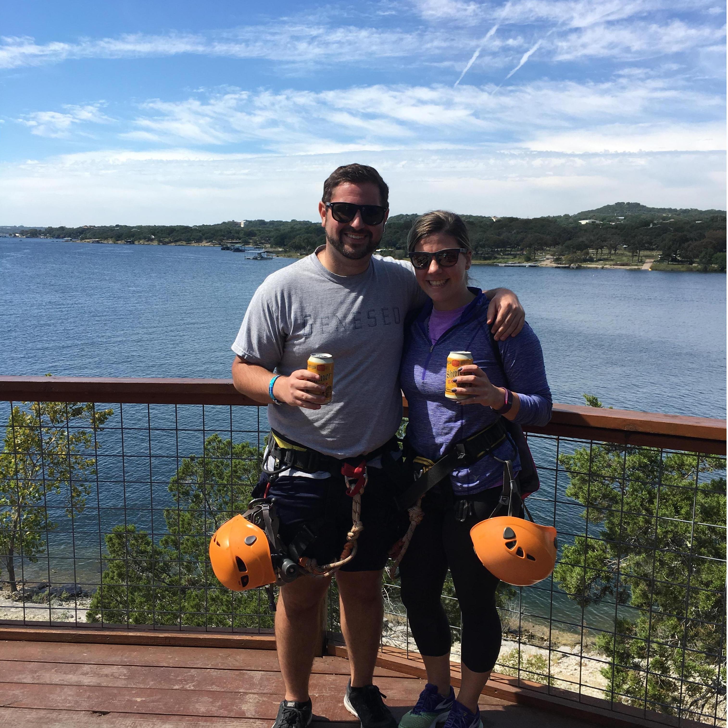 Zip lining over Lake Travis