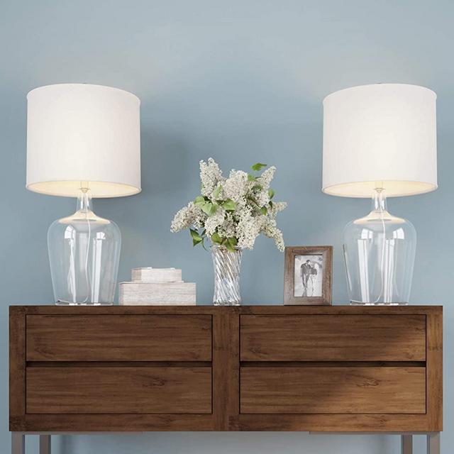 Table Lamps – Set of 2 Cloche Style Glass Modern Farmhouse Lighting for Living Room, Bedroom or Office – Energy Efficient LED by Lavish Home