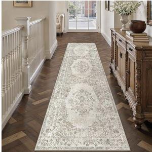 Vintage beige/cream-2'6"x8' Runner Rug Beige Washable Hallway Kitchen Bedroom Vintage Distressed Bathroom Non Slip Medallion Floral Carpet Indoor Retro Throw Floor Mat for Office Dining Laundry Living Room