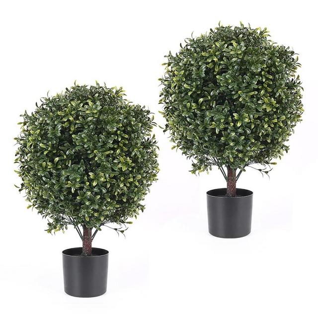 AUMMOOH 25 Inch Artificial Topiary Boxwood Ball Trees – Decorative Fake Greenery in Planter Pots for Front Porch, Indoor Walkway, Entryway Decorating, Set of 2