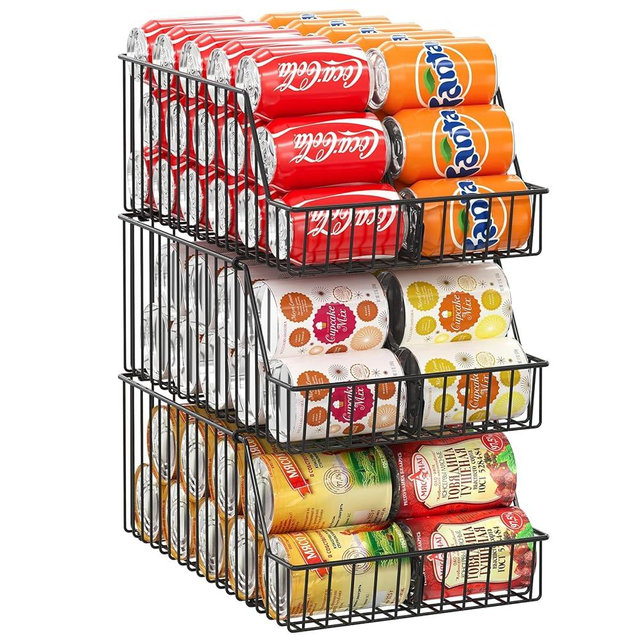 3 Pack Can Storage Organizer For Pantry,Stackble Widen Can Holder Rack With 3 Adjustable Dividers, Can Dispensers For Soup Soda Canned Food Water Bottle, Pop Drink Organizers for Cabinet Shelf