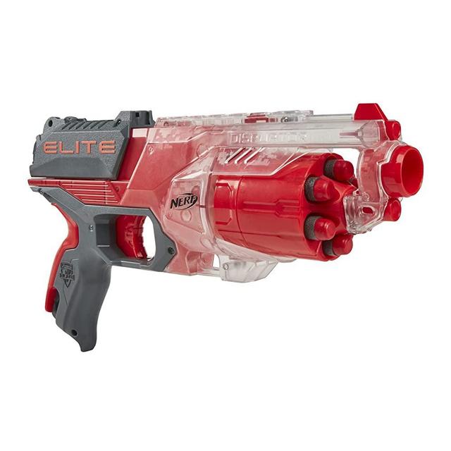 NERF Elite Disrupter Blaster -- 6-Dart Rotating Drum, 6 Official Elite Darts, Slam Fire, Translucent Red (Amazon Exclusive)