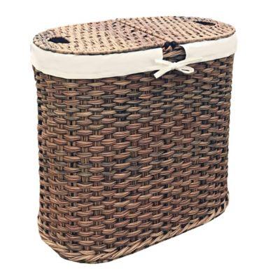 Seville Classics Hand-Woven Oval Double Laundry Hamper in Mocha