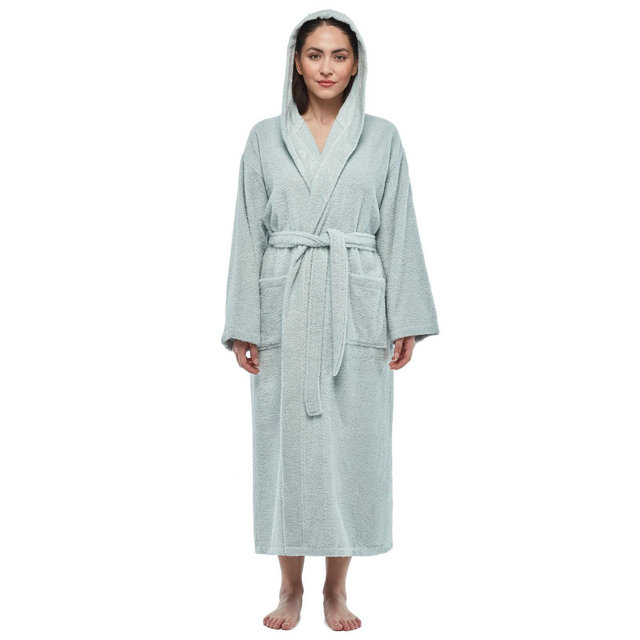 Arus Women's Turkish Cotton Hooded Robe, Absorbent Terry Cloth Bathrobe with Hood , Sage , Small/Medium