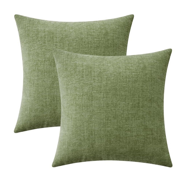 MIULEE Pack of 2 Couch Throw Pillow Covers 24x24 Inch Spring Soft Sage Green Chenille Pillow Covers for Sofa Living Room Solid Dyed Pillow Cases