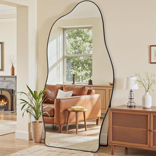 Antok Full Length Mirror, 76"x36" Floor Mirror with Stand, Standing Hanging Leaning Irregular Mirrors for Bedroom Living Room Entryway, Cloud Shaped, Black
