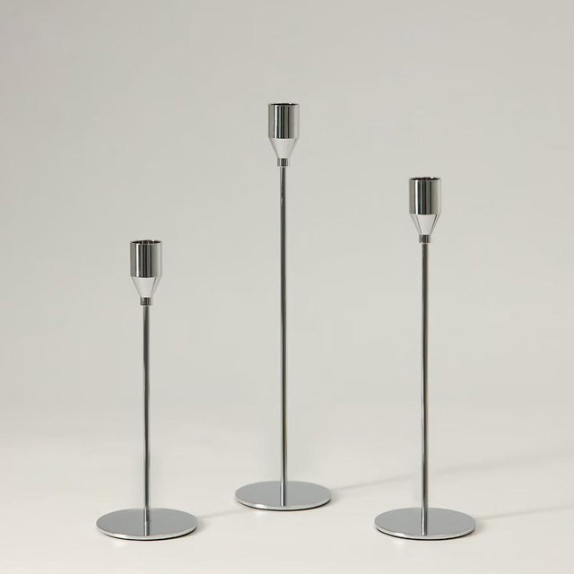 Pickood Tall Taper Candle Holders Set of 3, Luxury Silver Long Skinny Candlestick (Heights: 9/11/13 Inch), Heavy Iron Anti-Slip Base for Fireplace Mantle Table Centerpiece Dining Decor