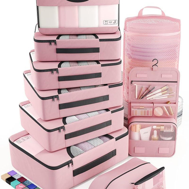 Veken 10 Set Packing Cubes for Travel Essential, Suitcase Organizer Bags in 4 Sizes, Carry-On Luggage Accessories with Large Laundry & Hanging Toiletry Bag, Must-Have for Airplane, Road Trip & Camping
