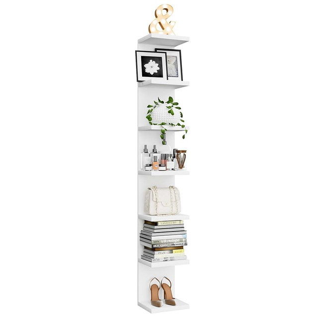 BKALEME 7 Tier Wall Shelf Unit, Floating Shelves for Storage Home Display, Versatile Lack Wall Shelves for Bedroom,Living Room,Office Decor, Tall Long Shelf for Book,Shoe,Vanity, Purse and TV White