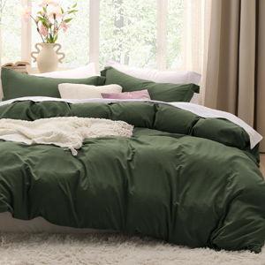 Bedsure Olive Green Duvet Cover Queen Size - 3 Pieces Prewashed Cotton-Like Extra Soft Bedding Set, Includes 1 Duvet Cover 90x90 Inches with Zipper Closure & 2 Pillow Shams, Comforter Not Included