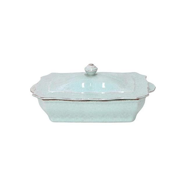 Casafina Impressions Collection Stoneware Ceramic Cov. Rect. Casserole 63 oz, Robin's Egg Blue