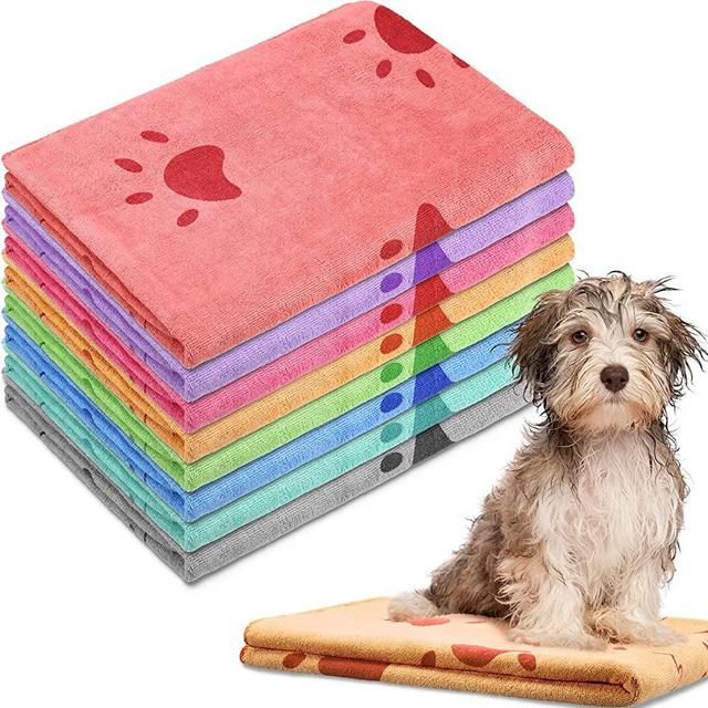 8 Pcs 55 x 28 Inches Dog Towels Pet Bath Drying Towels Absorbent Microfiber Soft Beach Towels for Small Medium Large Cat Puppy Shower Cleaning Accessories, 8 Colors