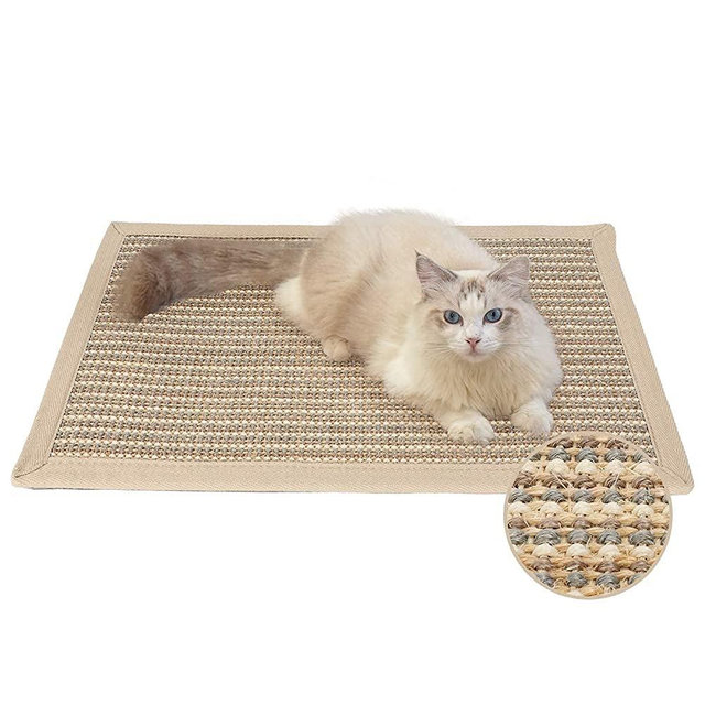 FUKUMARU Cat Scratcher Mat, 23.6 X 15.7 Inch Natural Sisal Cat Scratch Mats, Horizontal Cat Floor Scratching Pad Rug, Protect Carpets and Sofas (Cream - Thicken)