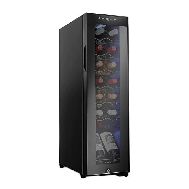 Ivation 14 Bottle Compressor Wine Cooler Refrigerator w/Lock | Large Freestanding Wine Cellar For Red, White, Champagne or Sparkling Wine | 41f-64f Digital Temperature Control Fridge Glass Door Black