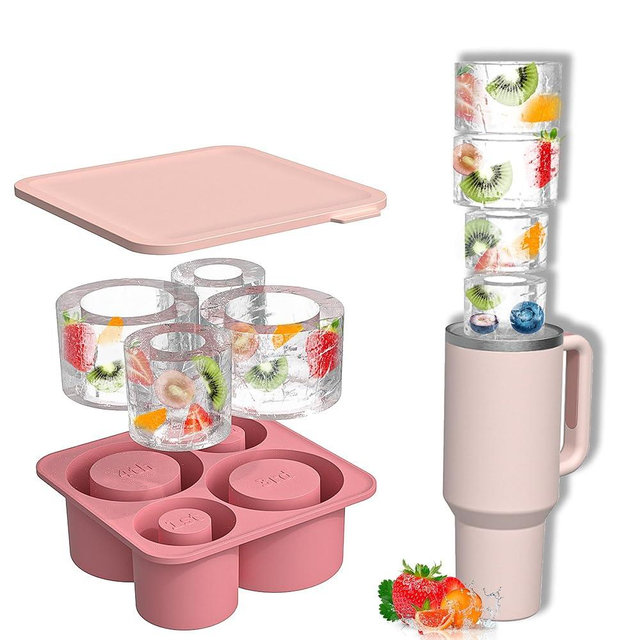 Stanley 4-in-1 Silicone Ice Cube Tray – Multi-Size Ice Mold for Every Drink – Easy-Release, No-Spill Design – Keeps Drinks Cold Longer – BPA-Free & Durable – Pink
