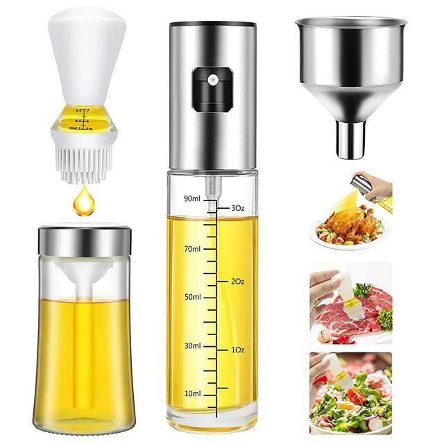 Olive Oil Sprayer and Oil Dispenser with Silicone Oil Brush for Cooking, Oil Spray Bottle Set, Glass Olive Oil Dispenser, Oil Sprayer Mister, for Salad, BBQ, Kitchen Baking, Roasting, Air Fryer