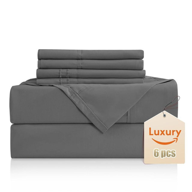 CozySmile Luxury Silky Soft Bed Sheet Set, 6 Piece,Full Size, Fits 16 inch Deep Pocket Mattresses, Wrinkle Free & Breathable Cooling, Dark Grey Bedding Sheets (Fitted Sheet, Flat Sheet, Pillowcases)