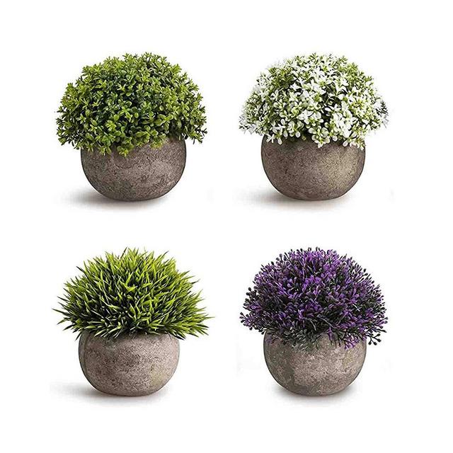 CEWOR 4 Packs Artificial Plastic Mini Plants Topiary Shrubs Fake Plants for Room Office Decoration