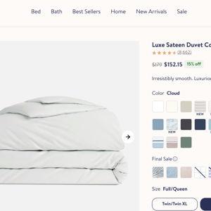 Brooklinen- Luxe Sateen Duvet Cover- Storm/Queen
