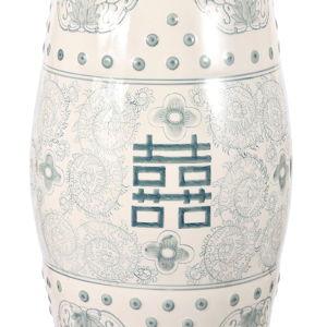JONATHAN Y Double Happiness 18" Ceramic Garden Stool, Traditional Chinoiserie Dusty Teal and White Indoor/Outdoor Patio Drum Accent Side Table and Plant Stand TBL1013C
