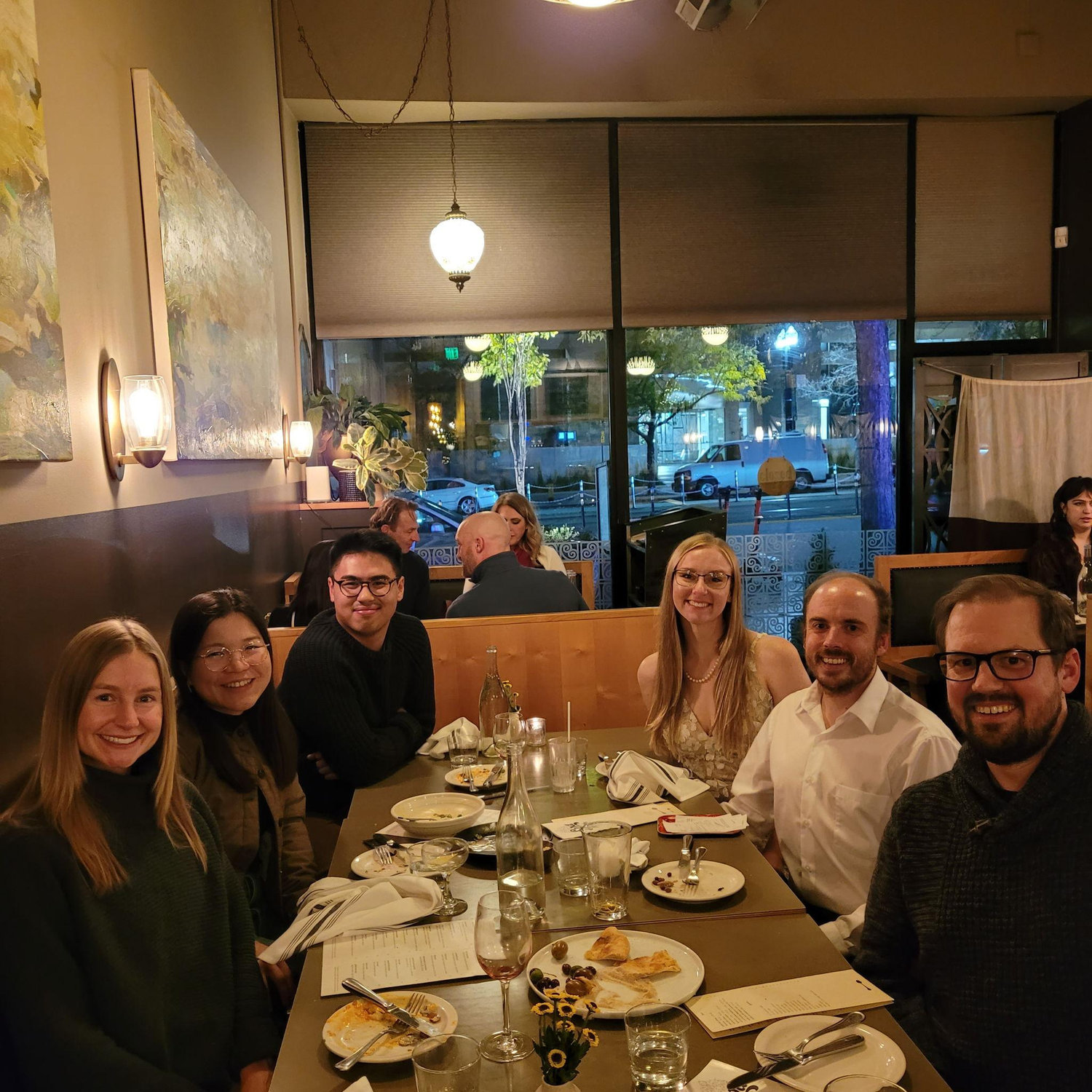 Celebrating our marriage at Eva with friends