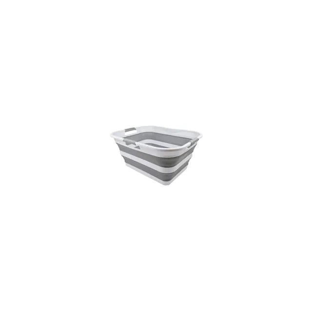 SAMMART 42L Collapsible Laundry Basket/Washing Tub, White/Grey