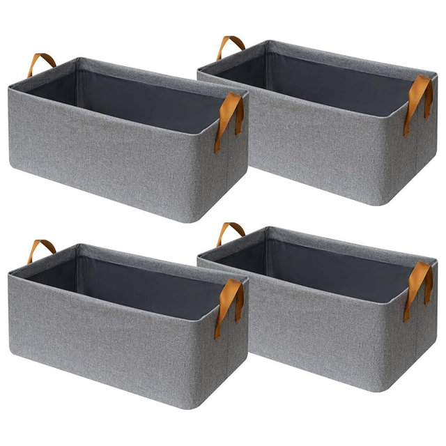 SNWDN 4 Pack Closet Cloth Storage Bins for Shelves,Medium Storage Baskets for Shelves, Fabric Bins for Closet organization with Handles（ Gray 15''L x 10''W x 8''H）