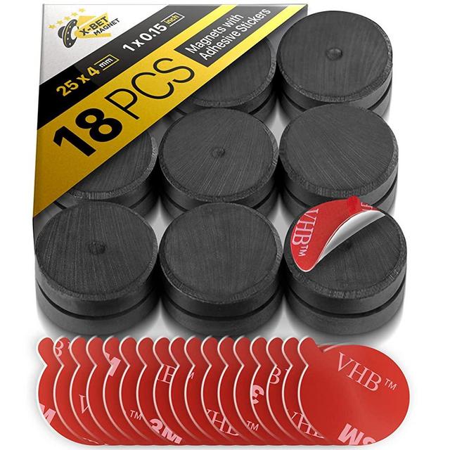 Ceramic Magnets with Adhesive Backing - 1 Inch (25mm) Round Disc Magnets - Ferrite Craft Magnets - Peel and Stick Circle Magnets - Small Magnets with 3m Dots - 18 PCs