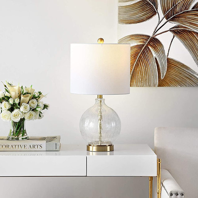 Safavieh Lighting Collection Lovell Clear Glass/Gold 22-inch Bedroom Living Room Home Office Desk Nightstand Table Lamp (LED Bulb Included)