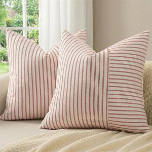 Throw Pillow Covers 18x18, Set of 2, Red and Cream Striped