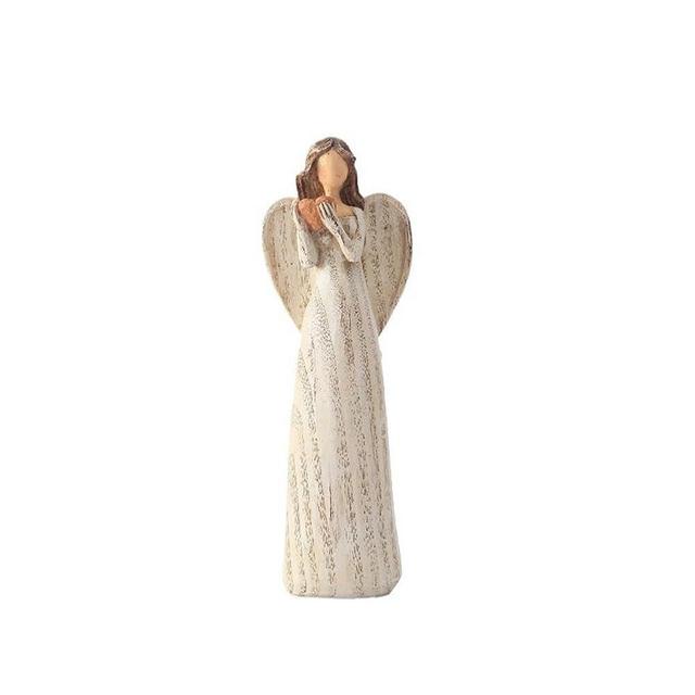 Guardian Angel Figurine - Resin Hand Painted Sculpture Healing Angel Statue Home Table Decoration, Cream Angel Statue Holding Love Hand Painted Home Decoration The Best Gift For Your Mother And Sister