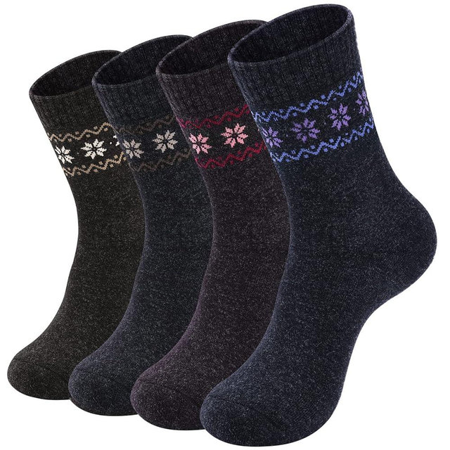 NinetoFiveLife Pack of 4 Womens Merino Wool Socks Winter Hiking Socks Knit Outdoor Recreation Warm Soft and Comfortable Size 5 to 9