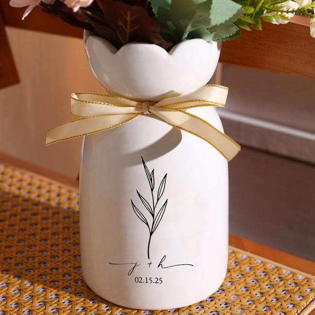 Personalized Engagement Flower Vase, Ceramic Flower Vase for Wedding, Gift for Newlyweds, Engraved Memorial Wedding Vase, Bridal Shower Gift