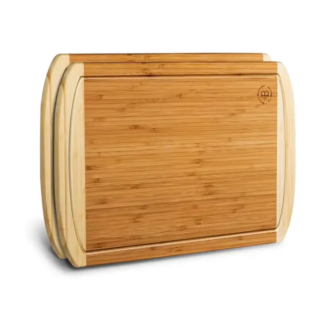 Large Bamboo Cutting Boards Good For Chopping Meat, Cheese and Vegetables (Set of 2)