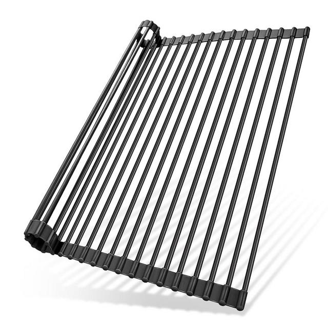 Ohuhu Over The Sink Dish Drying Rack, 20.5" W x 13.1" L Rolling Dish Drainer Foldable Sink Accessories Heat-Resistant Mat Anti-Slip Silicone Coated Dish Racks for Kitchen Counter