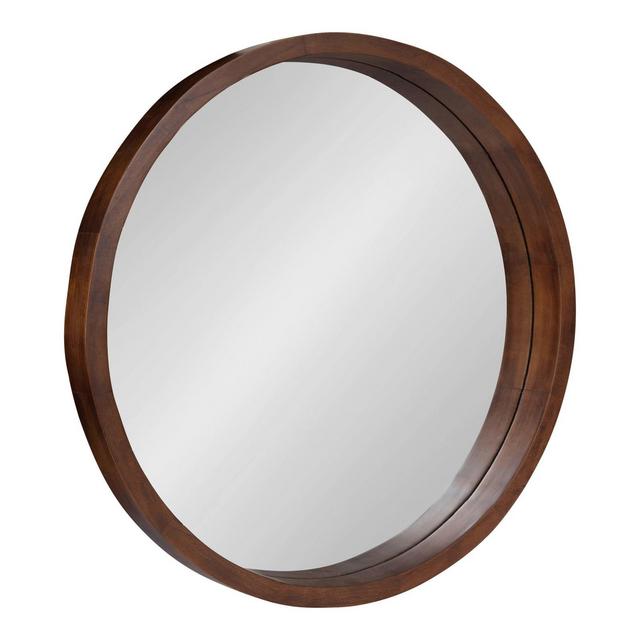 22" Hutton Round Wood Wall Mirror Walnut - Kate and Laurel