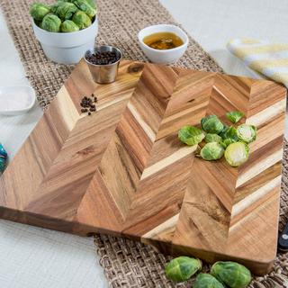 Acacia Herringbone Square Cutting Board with Inset Handles