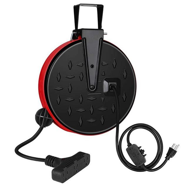 DEWENWILS 30 Ft Retractable Extension Cord Reel, Ceiling or Wall Mount 16/3 Gauge SJTW Power Cord with 3 Electrical Outlets Pigtail for Garage and Shop, 10 Amp Circuit Breaker, Metal Plate, ETL Listed