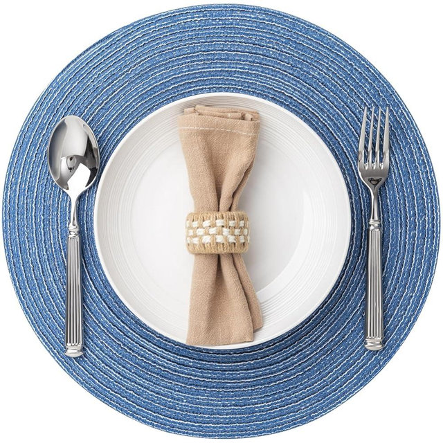 Round Placemats Set of 4 Woven Placemats Washable Braided Table Mats for Dining Table Heat Resistant Non-Slip Circle Place Mats(Mid Blue)