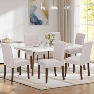MALOL Upholstered Dining Chairs Set of 6, Fabric Dining Room Chairs, Modern Wooden Dining Chair, Kitchen Side Chairs, Farmhouse Dinner Chair with High Back for Kitchen, Beige