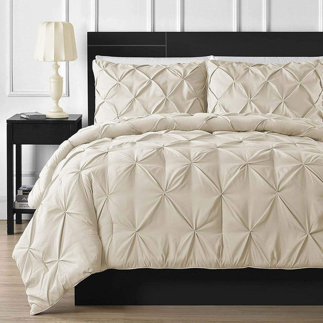 Crown Collection Luxuriate Hotel 1000-TC Hypoallergenic Ultra Soft Design 100% Egyptian Cotton Pinch Plated Duvet Cover with Zipper Colser & 2pcs Pillow Case Set (King 104x90, Ivory)