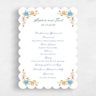 Blue Scalloped Wedding Program - Flor