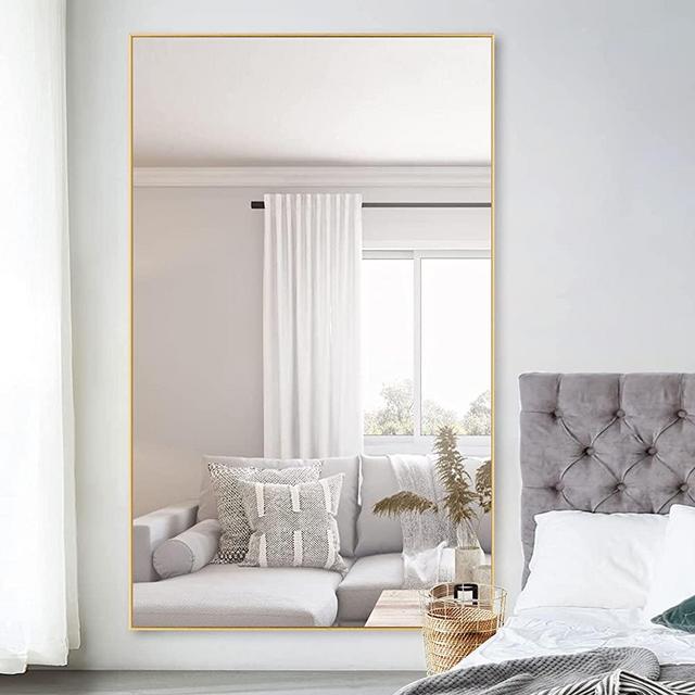 NeuType Full Length Mirror 51"x32" Large Bedroom Mirror Aluminum Alloy Frame Floor Mirror Wall-Mounted Mirror for Living Room, Bedroom, Hanging or Leaning Against Wall, Golden