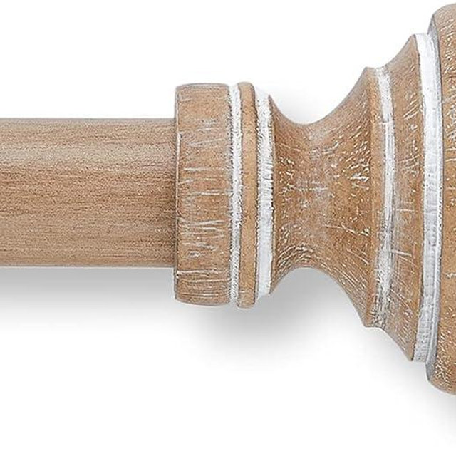 MODE Farmhouse Collection Set of 2 Curtain Rods, 1 1/8" Diameter Steel Wall Mounted Adjustable Curtain Rods with Porch Doorknob Curtain Rod Finials, Fits 36” to 72” Windows, Weathered Oak (2-Pack)