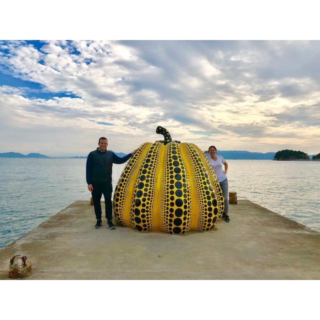 Enjoying the work of our favorite artist (Yayoi Kusama) in Naoshima, Japan.