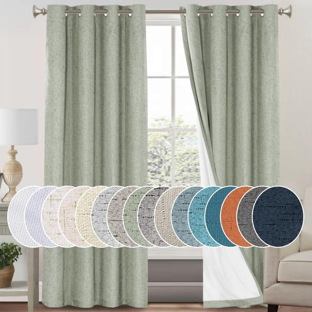 PrinceDeco 100% Blackout Curtains for Bedroom Linen Black Out Curtains for Living Room 96 Inch Long Faux Linen Fabric Grommet Thermal Curtains for Summer Heat with White Liner,52X96 Inch,Sage