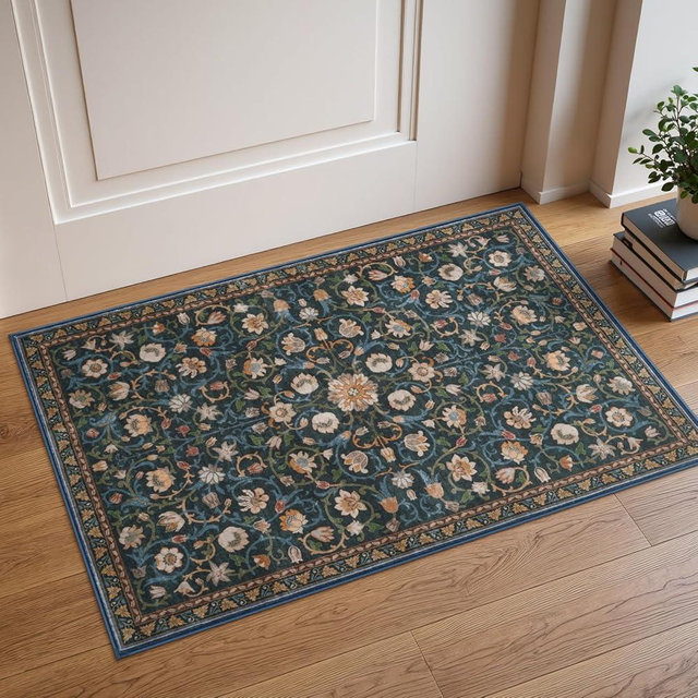OJIA Floral 2x3 Rugs for Entryway Washable Kitchen Rugs Ultra-Thin Soft Non-Slip Indoor Door Mat Stain Resistant Boho Small Rug Low-Pile Throw Rug for Bathroom Bedroom Entrance